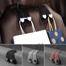 Load image into Gallery viewer, Car Seat Headrest Hooks 2 in 1 Leather Heart Shape Metal Back Hook Purse and Bag Backpack Double Hook Seat Hanger
