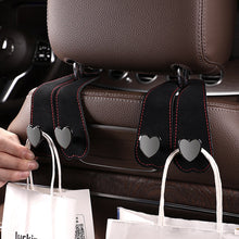 Load image into Gallery viewer, Car Seat Headrest Hooks 2 in 1 Leather Heart Shape Metal Back Hook Purse and Bag Backpack Double Hook Seat Hanger