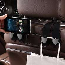 Load image into Gallery viewer, Car Seat Headrest Hooks 2 in 1 Leather Heart Shape Metal Back Hook Purse and Bag Backpack Double Hook Seat Hanger