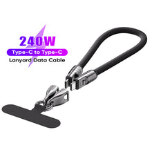 Load image into Gallery viewer, PD240W Phone Lanyard Charge Cable 2 in 1 USB-C to USB-C Super Fast Charge Data Cable Zinc Alloy Head Lanyard Fast Charging Cable