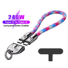 Load image into Gallery viewer, PD240W Phone Lanyard Charge Cable 2 in 1 USB-C to USB-C Super Fast Charge Data Cable Zinc Alloy Head Lanyard Fast Charging Cable