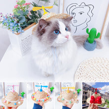 Load image into Gallery viewer, Mini Pet Cat Dogs Summer Straw Hat with Bamboo Dragonfly Hawaii Style Hat for Cats Dogs Funny Accessories