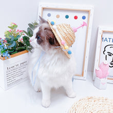 Load image into Gallery viewer, Mini Pet Cat Dogs Summer Straw Hat with Bamboo Dragonfly Hawaii Style Hat for Cats Dogs Funny Accessories