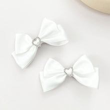 Load image into Gallery viewer, 2pcs Heart Shaped Bow Hair Clip Sweet Rhinestone Double Ponytail Headwear Kawaii Lolita Cosplay Headdress Jk Uniform Hair Accessory