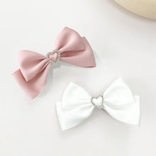 Load image into Gallery viewer, 2pcs Heart Shaped Bow Hair Clip Sweet Rhinestone Double Ponytail Headwear Kawaii Lolita Cosplay Headdress Jk Uniform Hair Accessory