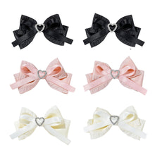 Load image into Gallery viewer, 2pcs Heart Shaped Bow Hair Clip Sweet Rhinestone Double Ponytail Headwear Kawaii Lolita Cosplay Headdress Jk Uniform Hair Accessory