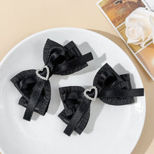 Load image into Gallery viewer, 2pcs Heart Shaped Bow Hair Clip Sweet Rhinestone Double Ponytail Headwear Kawaii Lolita Cosplay Headdress Jk Uniform Hair Accessory