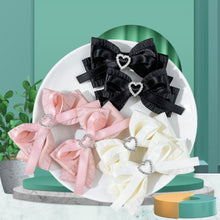Load image into Gallery viewer, 2pcs Heart Shaped Bow Hair Clip Sweet Rhinestone Double Ponytail Headwear Kawaii Lolita Cosplay Headdress Jk Uniform Hair Accessory