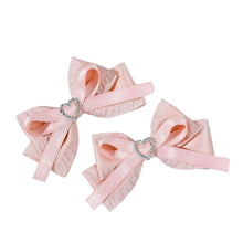 Load image into Gallery viewer, 2pcs Heart Shaped Bow Hair Clip Sweet Rhinestone Double Ponytail Headwear Kawaii Lolita Cosplay Headdress Jk Uniform Hair Accessory