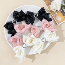 Load image into Gallery viewer, 2pcs Heart Shaped Bow Hair Clip Sweet Rhinestone Double Ponytail Headwear Kawaii Lolita Cosplay Headdress Jk Uniform Hair Accessory
