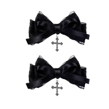 Load image into Gallery viewer, 2pcs Gothic Style Bow Hair Clip Sweet Cool Hair Accessories Cosplay Black Wine Red Lace Hair Alligator Clips Barrette