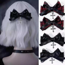 Load image into Gallery viewer, 2pcs Gothic Style Bow Hair Clip Sweet Cool Hair Accessories Cosplay Black Wine Red Lace Hair Alligator Clips Barrette