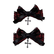 Load image into Gallery viewer, 2pcs Gothic Style Bow Hair Clip Sweet Cool Hair Accessories Cosplay Black Wine Red Lace Hair Alligator Clips Barrette