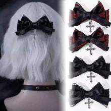 Load image into Gallery viewer, 2pcs Gothic Style Bow Hair Clip Sweet Cool Hair Accessories Cosplay Black Wine Red Lace Hair Alligator Clips Barrette