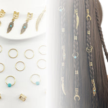Load image into Gallery viewer, 31pcs Turquoise Pendant Dreadlock Hair Beads Alloy Feather Hair Braid Rings For Girls Women Stylish Bohemian Hair Jewelry Locks for Braids Hair Accessories