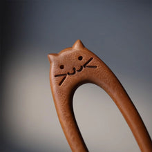 Load image into Gallery viewer, Chinese Style Cat Pattern Wooden U Shaped Hair Sticks for Hanfu Hairpin Headwear Headpieces Hair Accessories
