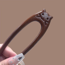 Load image into Gallery viewer, Chinese Style Cat Pattern Wooden U Shaped Hair Sticks for Hanfu Hairpin Headwear Headpieces Hair Accessories