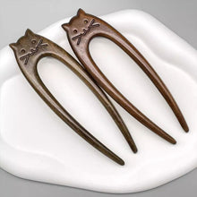 Load image into Gallery viewer, Chinese Style Cat Pattern Wooden U Shaped Hair Sticks for Hanfu Hairpin Headwear Headpieces Hair Accessories