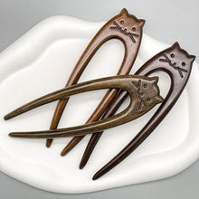 Load image into Gallery viewer, Chinese Style Cat Pattern Wooden U Shaped Hair Sticks for Hanfu Hairpin Headwear Headpieces Hair Accessories