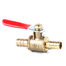 Load image into Gallery viewer, 1/4 Small Valve 6mm 8mm 10mm 12mm Hose Barb Inline Brass Water Oil Air Gas Faucet Shutoff Fuel Line Ball Valve Pipe Fittings with Red Handle