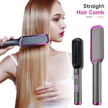 Load image into Gallery viewer, EU/US/UK/AU Plug Negative Ion Hair Straightener Brush 2-in-1 Anti-Damage Ionic Hair Styler Fast Heating Frizz Control Portable for Lazy Girls