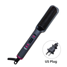 Load image into Gallery viewer, EU/US/UK/AU Plug Negative Ion Hair Straightener Brush 2-in-1 Anti-Damage Ionic Hair Styler Fast Heating Frizz Control Portable for Lazy Girls