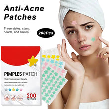 Load image into Gallery viewer, 200Pcs Repair Acne Patches Fade Blemishes Pimple Marks Closed Acne Blemishes Hydrocolloid Star Heart Shaped Cover Acne Pimple Patch