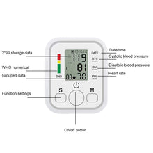 Load image into Gallery viewer, Digital Blood Pressure Monitor Arm Sphygmomanometer Heart Rate Pulse Meters Big Screen Automatic Tonometer with Cuff