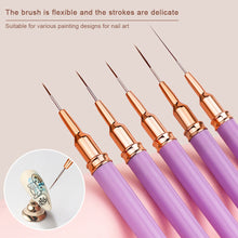 Load image into Gallery viewer, 5Pcs Nail Art Liner Nail Brush Liner DIY Painting Pen Manicure Acrylic Drawing Brush for Nails Tip Display Carving Art Painting Tool