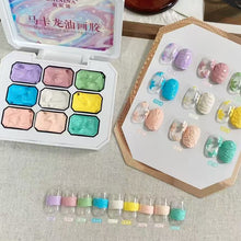 Load image into Gallery viewer, 9-Color Macaron Gypsum Painting Nail Polish Patting Glue Smudge Canned High Saturation Popular Semi-Solid Nail Polish Glue Nail