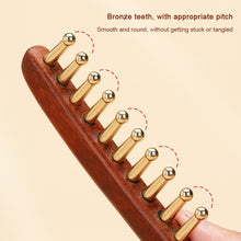 Load image into Gallery viewer, Pure Brass Long Handled Massage Comb for Scalp Head Meridian Thinning Thickening Wide Teeth Therapy Suitable for Men and Women Gold Wire Sandalwood Comb