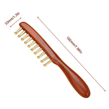 Load image into Gallery viewer, Pure Brass Long Handled Massage Comb for Scalp Head Meridian Thinning Thickening Wide Teeth Therapy Suitable for Men and Women Gold Wire Sandalwood Comb