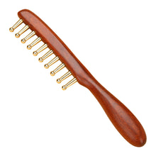 Load image into Gallery viewer, Pure Brass Long Handled Massage Comb for Scalp Head Meridian Thinning Thickening Wide Teeth Therapy Suitable for Men and Women Gold Wire Sandalwood Comb