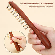 Load image into Gallery viewer, Pure Brass Long Handled Massage Comb for Scalp Head Meridian Thinning Thickening Wide Teeth Therapy Suitable for Men and Women Gold Wire Sandalwood Comb