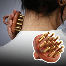 Load image into Gallery viewer, Brass Meridian Brush Whole Body Use Pear Wood Handle Rubbing Abdominal Stomach Massage Tool Clearing Liver Gallbladder Meridian Brush