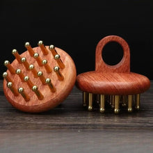 Load image into Gallery viewer, Brass Meridian Brush Whole Body Use Pear Wood Handle Rubbing Abdominal Stomach Massage Tool Clearing Liver Gallbladder Meridian Brush
