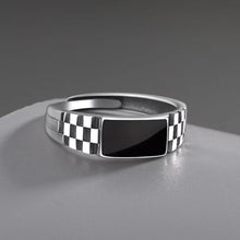 Load image into Gallery viewer, Simple Adjustable Checkerboard Men's Ring Black Resin Geometric Vintage Band Elegant And Fashionable Plated Ring