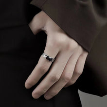 Load image into Gallery viewer, Simple Adjustable Checkerboard Men's Ring Black Resin Geometric Vintage Band Elegant And Fashionable Plated Ring