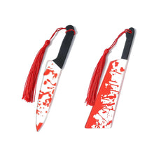 Load image into Gallery viewer, Horror Knife Clear Acrylic Bookmark with Tassel Halloween Themed Series Chopper Saw with Blood Halloween for Bookworms