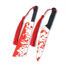 Load image into Gallery viewer, Horror Knife Clear Acrylic Bookmark with Tassel Halloween Themed Series Chopper Saw with Blood Halloween for Bookworms