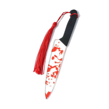 Load image into Gallery viewer, Horror Knife Clear Acrylic Bookmark with Tassel Halloween Themed Series Chopper Saw with Blood Halloween for Bookworms