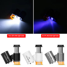 Load image into Gallery viewer, Mini Magnifier Pocket Microscope 60X LED UV Light Jewelry Magnifying Glass Jewelers Eye Loupe For Diamond Coins Currency