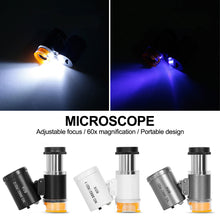 Load image into Gallery viewer, Mini Magnifier Pocket Microscope 60X LED UV Light Jewelry Magnifying Glass Jewelers Eye Loupe For Diamond Coins Currency