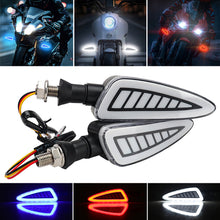 Load image into Gallery viewer, Pair 12V Motorcycle LED Turn Signal Lamp Sequential Dual-color Amber Flowing LED Indicator Lights Accessories