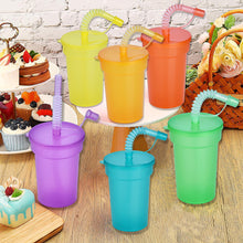 Load image into Gallery viewer, Rainbow Color Straw Cups Reusable Spill-Proof Drinking Cups with Lids and Straws for Birthday Party Xmas Juice Mug Water Bottle