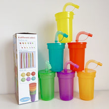 Load image into Gallery viewer, Rainbow Color Straw Cups Reusable Spill-Proof Drinking Cups with Lids and Straws for Birthday Party Xmas Juice Mug Water Bottle