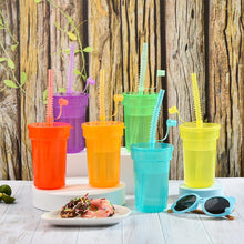 Load image into Gallery viewer, Rainbow Color Straw Cups Reusable Spill-Proof Drinking Cups with Lids and Straws for Birthday Party Xmas Juice Mug Water Bottle