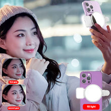 Load image into Gallery viewer, Universal Phone Camera Ring Mirror with Light Rear Camera Selfie Reflector Clip-on Makeup Light with Storage Pouch HD Reflection