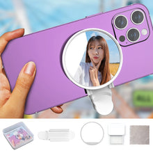 Load image into Gallery viewer, Universal Phone Camera Ring Mirror with Light Rear Camera Selfie Reflector Clip-on Makeup Light with Storage Pouch HD Reflection
