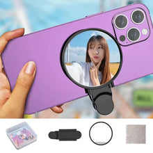 Load image into Gallery viewer, Universal Phone Camera Ring Mirror with Light Rear Camera Selfie Reflector Clip-on Makeup Light with Storage Pouch HD Reflection